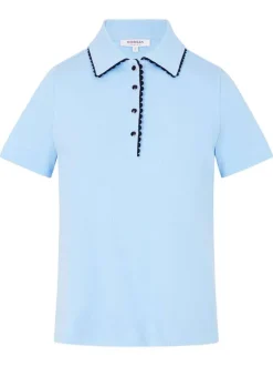 T-shirt en coton ciel uni avec une coupe droite et un col à revers
