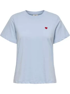 T-shirt en coton ciel uni avec une coupe droite et un col rond