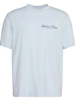 T-shirt en coton ciel uni avec une coupe droite et un col rond