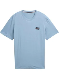 T-shirt en coton ciel uni avec une coupe droite et un col rond