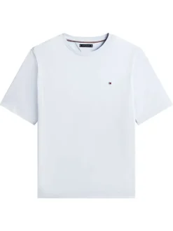 T-shirt en coton ciel uni avec une coupe droite et un col rond