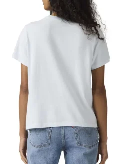 T-shirt en coton ciel uni à coupe ajustée pourvu d'un col rond