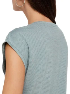 T-shirt en coton ciel uni droit avec un col v arrondi et en lurex doré