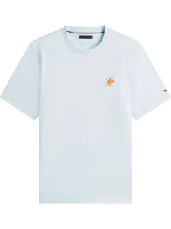 T-shirt en coton ciel uni pourvu d'un col rond et de manches courtes