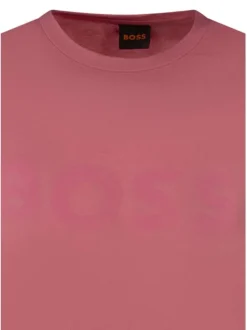 T-shirt en coton corail uni pourvu d'une coupe droite et d'un col rond