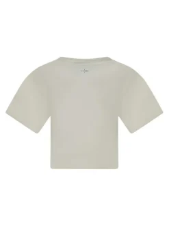 T-shirt en coton écru avec logo à col rond et à manches courtes