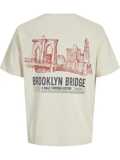 T-shirt en coton écru avec un imprimé une coupe droite et un col rond