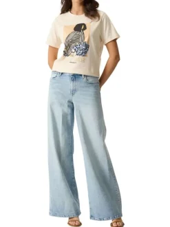 T-shirt en coton écru avec un personnage imprimé et une coupe droite