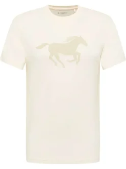 T-shirt en coton écru à col rond et avec le logo imprimé en grand