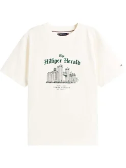 T-shirt en coton écru col rond orné d'un imprimé fantaisie