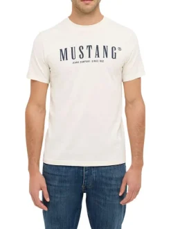 T-shirt en coton écru à col rond orné d'un logo oversize à l'avant