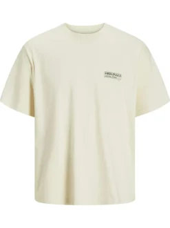T-shirt en coton écru à coupe ample avec col rond et voiture imprimée au dos