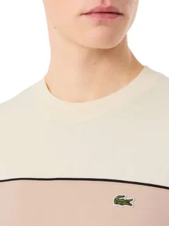 T-shirt en coton écru à coupe droite pourvu d'un col rond côtelé