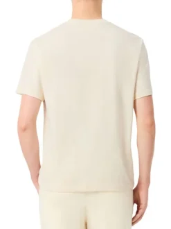 T-shirt en coton écru à coupe droite pourvu d'un col rond côtelé