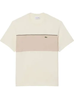 T-shirt en coton écru à coupe droite pourvu d'un col rond côtelé