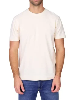 T-shirt en coton écru à coupe droite pourvu d'un col rond et de manches courtes