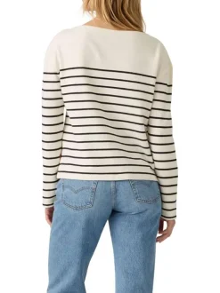 T-shirt en coton écru coupe droite pourvu d'un motif à rayures