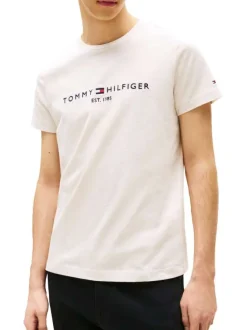 T-shirt en coton écru à coupe droite pourvu du nom de la marque brodé