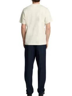 T-shirt en coton écru à coupe regular fit avec col rond et logo bleu marine