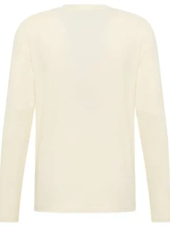 T-shirt en coton écru droit à col rond et manches longues et marque