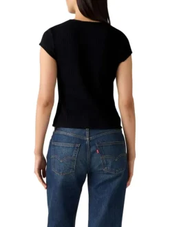 T-shirt en coton écru en maille gaufrée pourvu d'une coupe droite