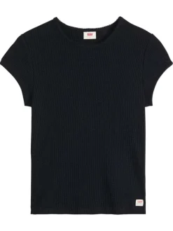 T-shirt en coton écru en maille gaufrée pourvu d'une coupe droite