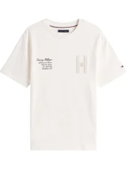 T-shirt en coton écru fantaisie avec un col rond et des manches courtes