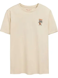 T-shirt en coton écru imprimé au dos et à la poitrine à col rond