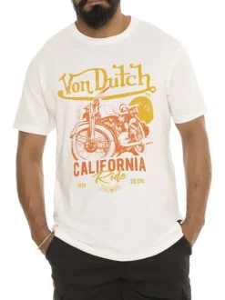 T-shirt en coton écru imprimé avec un col rond et une coupe droite