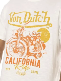 T-shirt en coton écru imprimé avec un col rond et une coupe droite