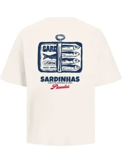 T-shirt en coton écru imprimé avec un col rond et une coupe droite