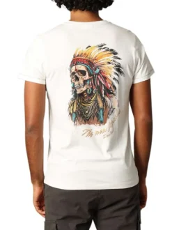 T-shirt en coton écru imprimé avec un col rond et une coupe droite