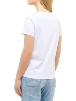 T-shirt en coton écru à imprimé avec une coupe droite et un col rond