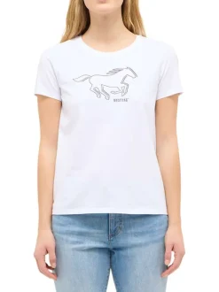 T-shirt en coton écru à imprimé avec une coupe droite et un col rond