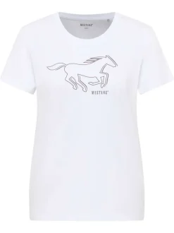 T-shirt en coton écru à imprimé avec une coupe droite et un col rond