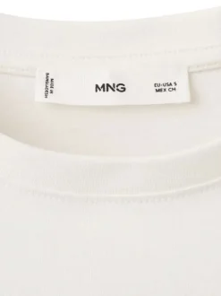 T-shirt en coton écru imprimé avec une coupe droite et un col rond