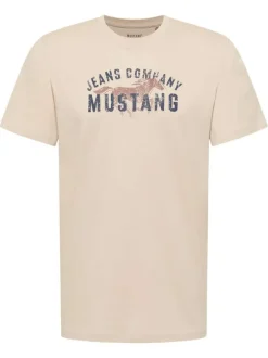 T-shirt en coton écru à imprimé avec une coupe droite et un col rond