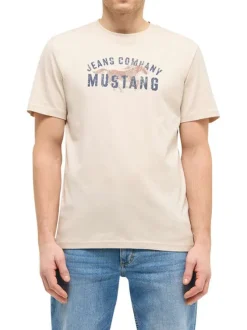 T-shirt en coton écru à imprimé avec une coupe droite et un col rond