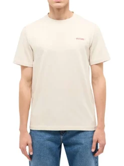 T-shirt en coton écru à imprimé avec une coupe droite et un col rond