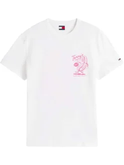 T-shirt en coton écru imprimé avec une coupe droite et un col rond