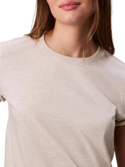 T-shirt en coton écru moucheté avec une coupe droite et un col rond