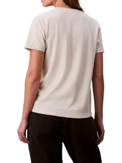 T-shirt en coton écru moucheté avec une coupe droite et un col rond