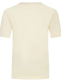 T-shirt en coton écru uni avec logo brodé un col rond côtelé et une coupe droite