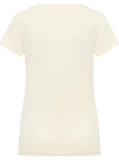 T-shirt en coton écru uni avec logo imprimé à la poitrine avec un col rond