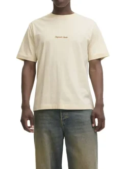 T-shirt en coton écru uni avec un col rond et des manches courtes