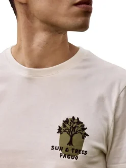 T-shirt en coton écru uni avec un col rond et une coupe droite