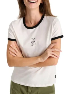 T-shirt en coton écru uni avec une coupe ample et un col rond