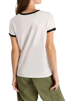 T-shirt en coton écru uni avec une coupe ample et un col rond