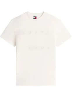 T-shirt en coton écru uni avec une coupe droite et un col rond