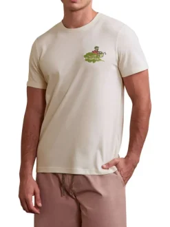 T-shirt en coton écru uni avec une coupe droite et un col rond